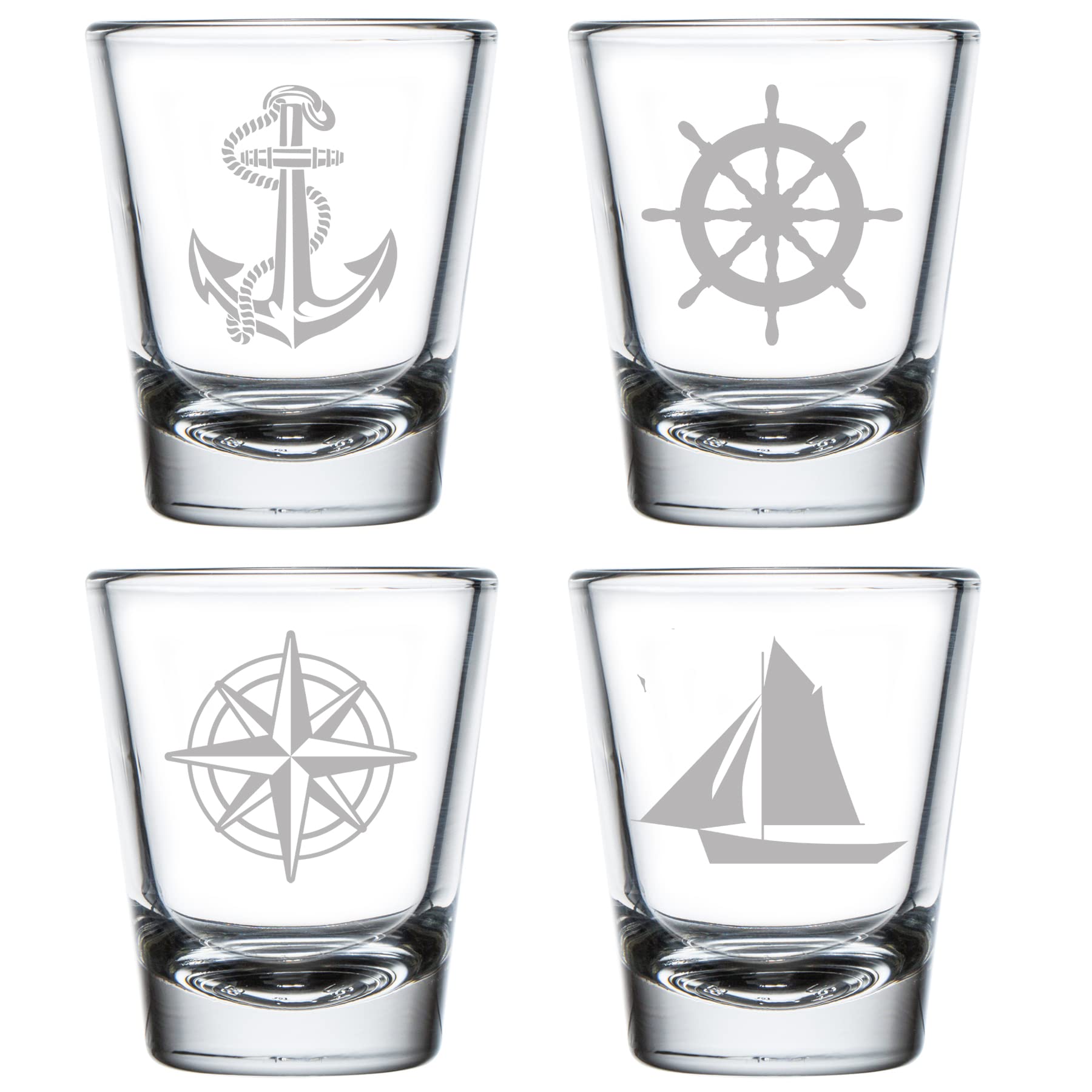 Set of 4 Shot Glasses 1.75oz Shot Glass Anchor Boat Compass Nautical Collection