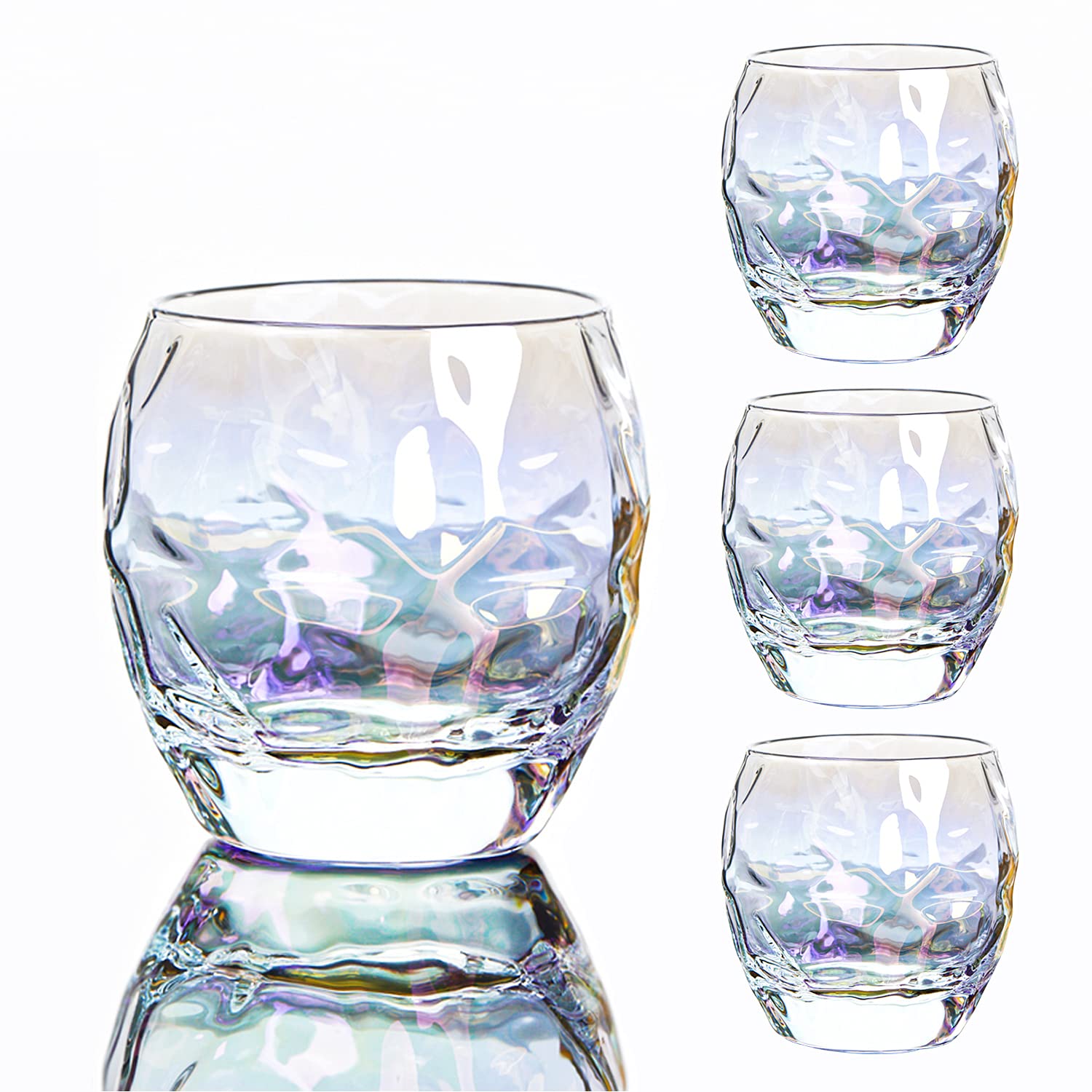 Liphontcta Whiskey Glasses Set of 4, 12 oz Old Fashioned Glasses, Bourbon Glasses, Iridescent Glassware, Rainbow Wine Glass For Serving White Wine, Modern Red Wine, Cocktail, Whiskey (Set of 4)