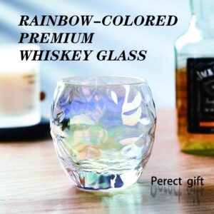 Liphontcta Whiskey Glasses Set of 4, 12 oz Old Fashioned Glasses, Bourbon Glasses, Iridescent Glassware, Rainbow Wine Glass For Serving White Wine, Modern Red Wine, Cocktail, Whiskey (Set of 4)