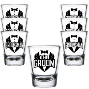 shop4ever the groom tuxedo and groomsman tuxedo shot glasses ~ bachelor party favors ~ wedding shot glasses (7 pack)