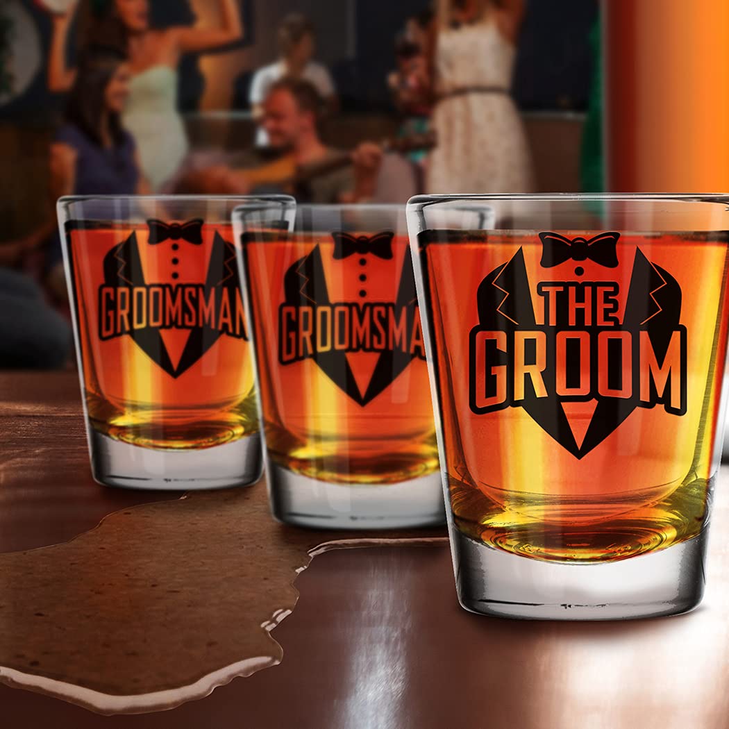 shop4ever The Groom Tuxedo and Groomsman Tuxedo Shot Glasses ~ Bachelor Party Favors ~ Wedding Shot Glasses (7 Pack)