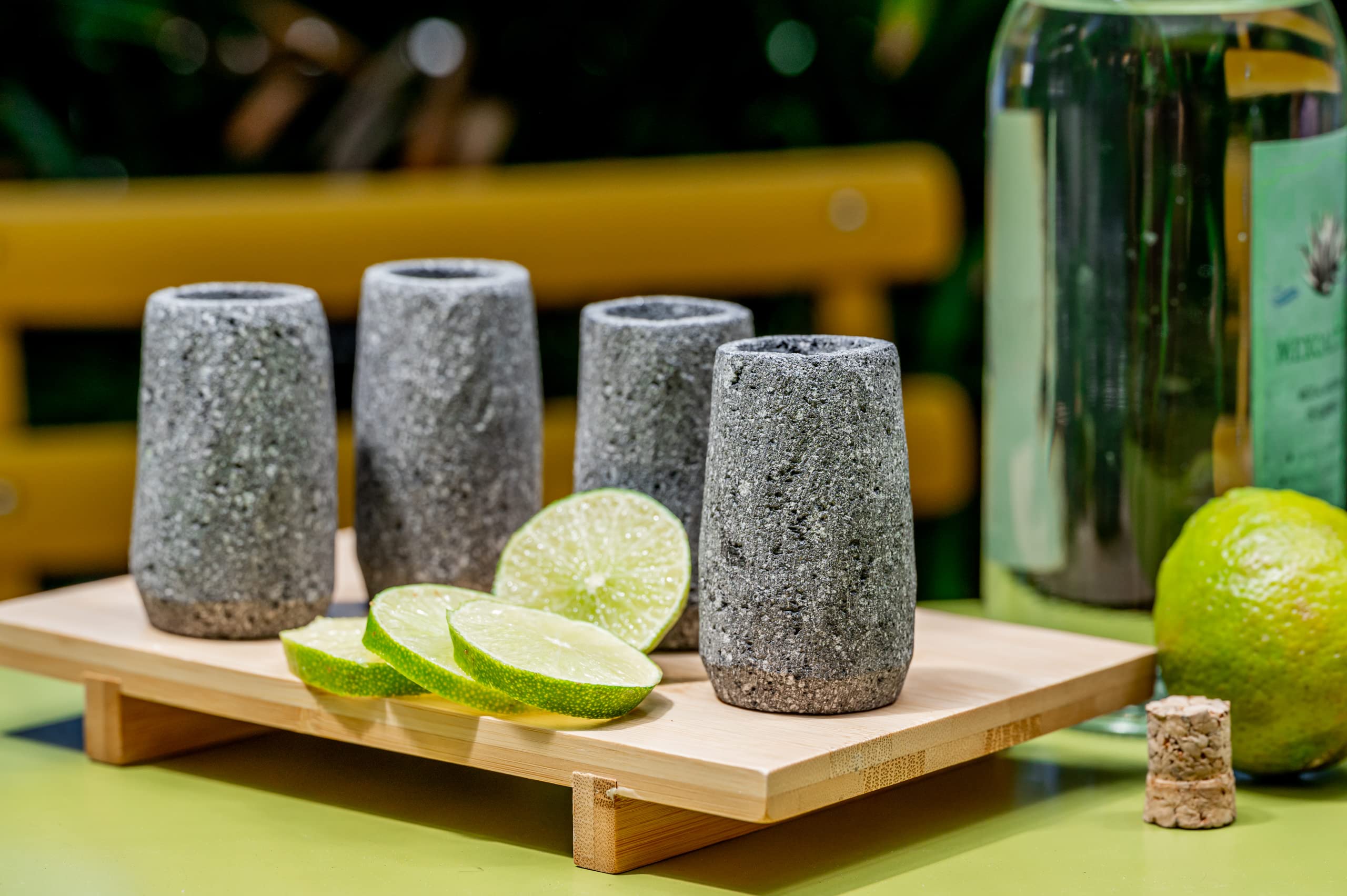 MEXTEQUIL - Volcanic Stone Shot Glasses - Set of Natural Shot Glass - 1.5 Oz - 100% Organic & Eco friendly - Natural Basalt Rock (4 pieces)