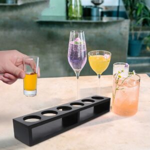 DOITOOL Black Shot Glass Holder Rack, Professional Wooden Holder for Tequila, 6 Thick Base Shot Serving Tray for Whiskey, Vodka, Tequila, Cocktail, Soju, Party, Bar, Nightclub