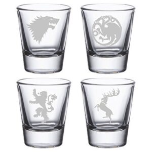 got - four houses etched shot glasses