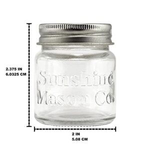 Sunshine Mason Co. Mini Mason Jar Shot Glasses with Metal Lid 2 Oz with Dessert Spoons, 6 Pieces