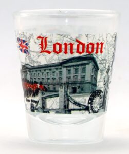 london england landmarks and icons stamp design shot glass
