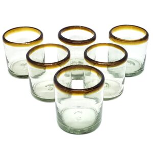 amber rim 8 oz dof rock glasses (set of 6), recycled glass, lead-free, toxin-free (dof rocks)