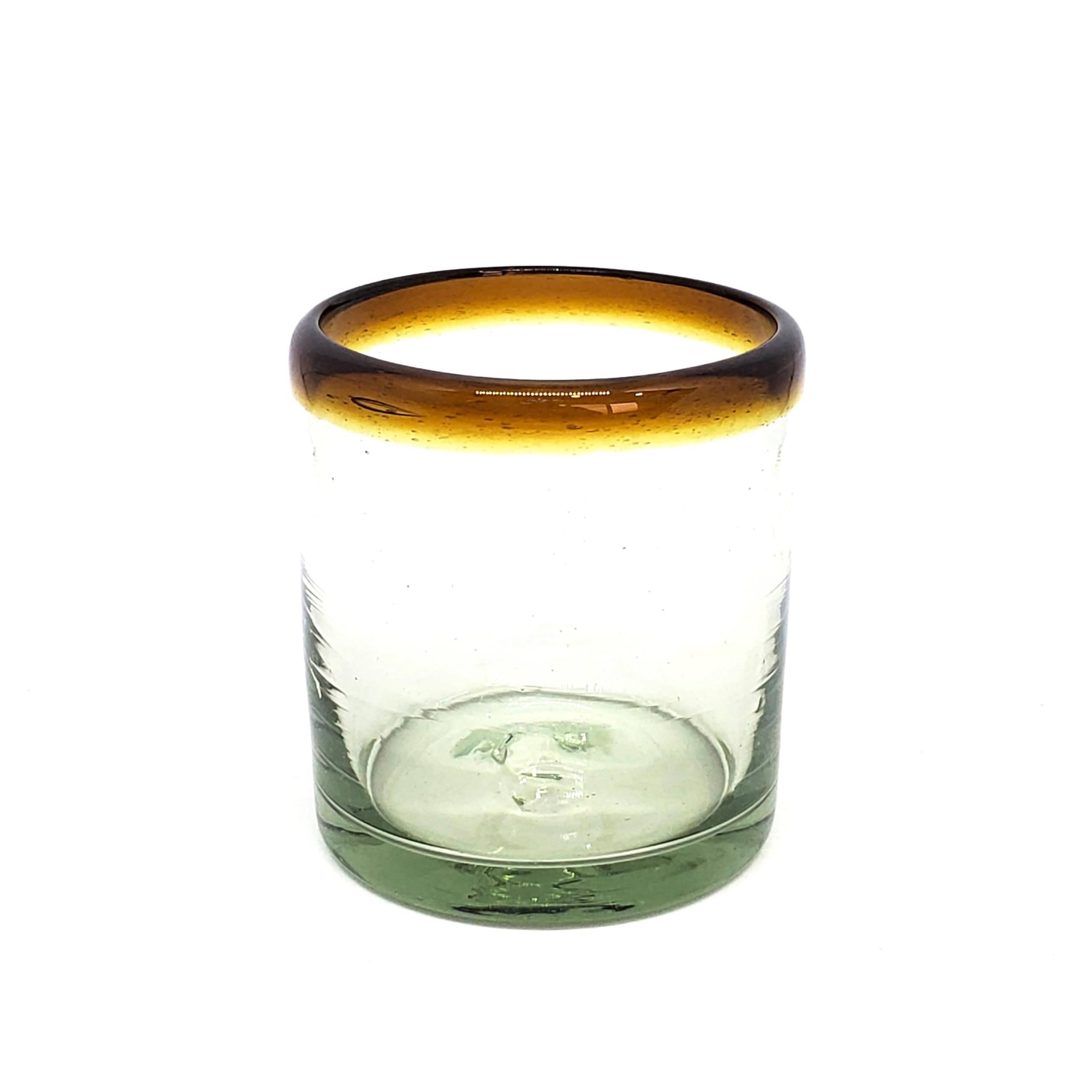 Amber Rim 8 oz DOF Rock Glasses (set of 6), Recycled Glass, Lead-free, Toxin-Free (DOF Rocks)