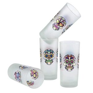 culver sugar skulls decorated frosted deluxe cooler/tumbler glasses, 15-ounce, set of 4