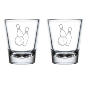 mip set of 2 shot glasses 1.75oz shot glass bowling ball-and pins