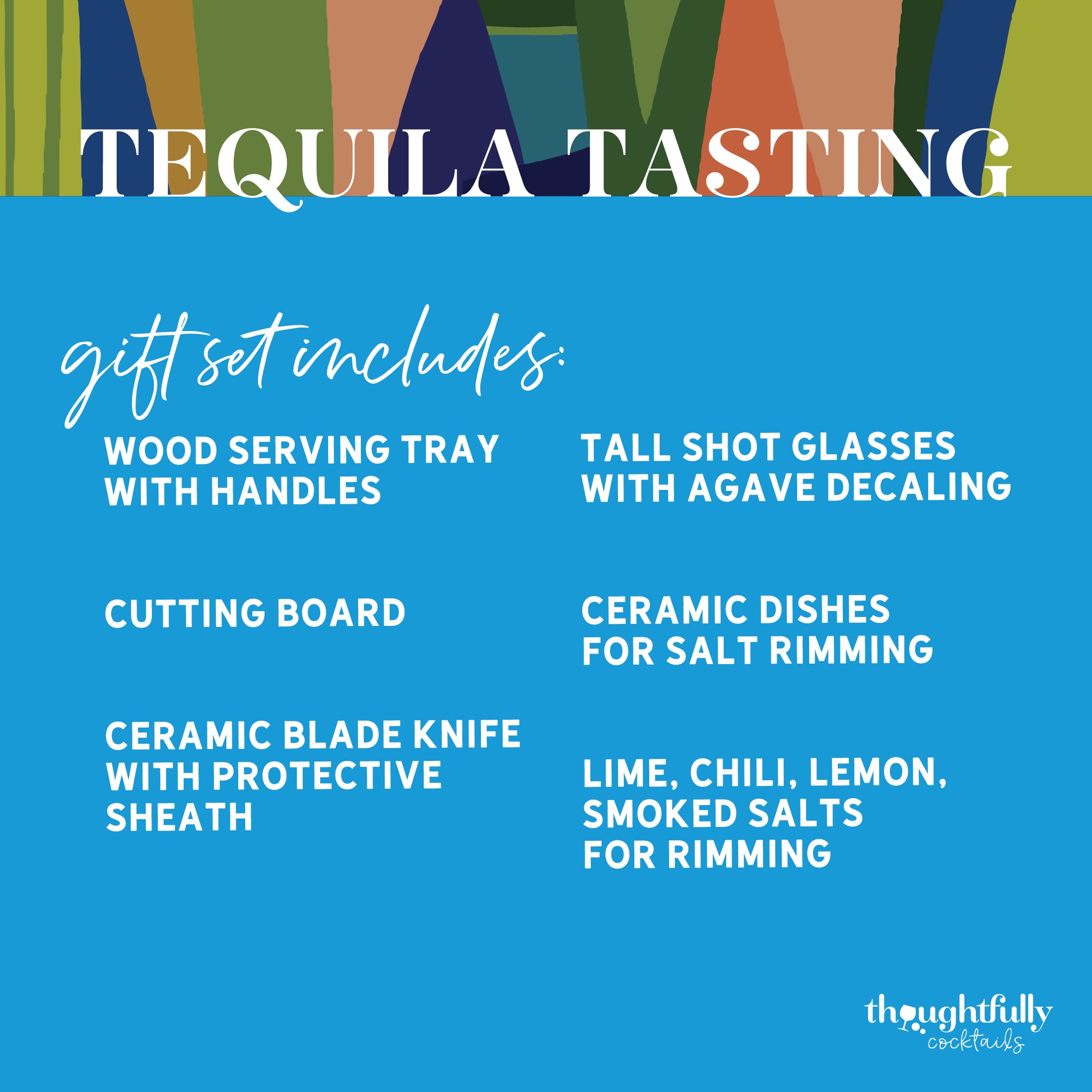 Thoughtfully Cocktails, Tequila Tasting Gift Set, Includes Wooden Flight Board, Knife, 4 Shot Glasses, 4 Flavored Salts & More (Contains NO Alcohol)