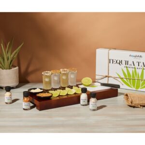 Thoughtfully Cocktails, Tequila Tasting Gift Set, Includes Wooden Flight Board, Knife, 4 Shot Glasses, 4 Flavored Salts & More (Contains NO Alcohol)