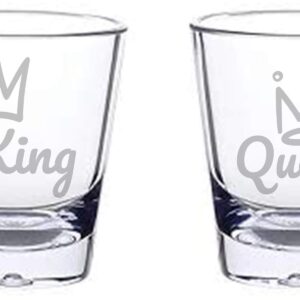 Alankathy Mugs King Queen His Hers Wifey Hubby husband Wife shot glass 1.5 oz set of 2 for anniversary wedding celebration