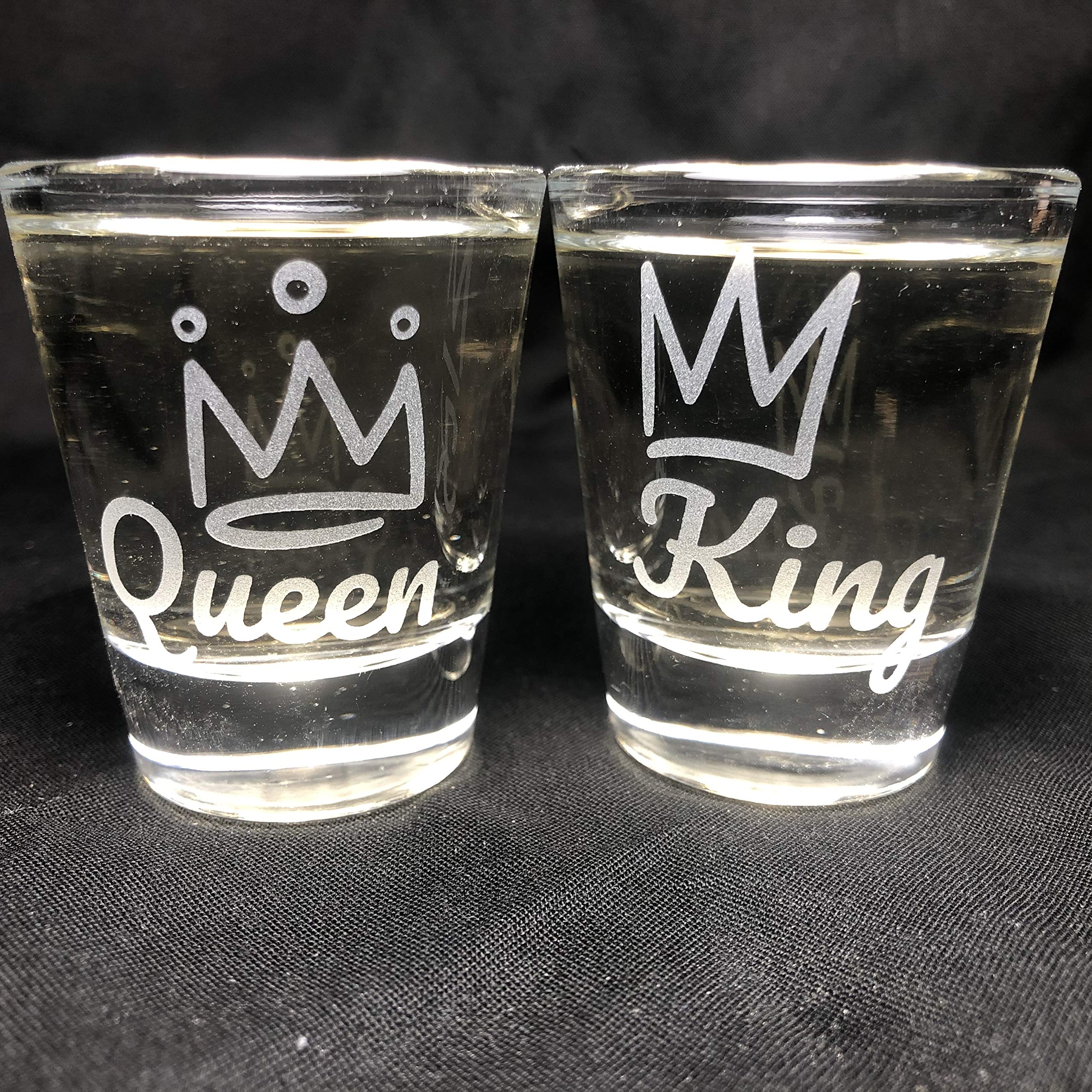 Alankathy Mugs King Queen His Hers Wifey Hubby husband Wife shot glass 1.5 oz set of 2 for anniversary wedding celebration