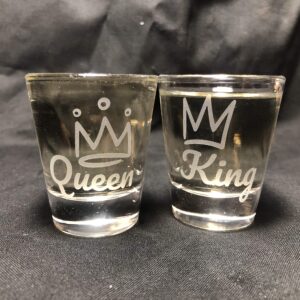 Alankathy Mugs King Queen His Hers Wifey Hubby husband Wife shot glass 1.5 oz set of 2 for anniversary wedding celebration