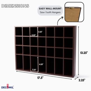 DECOMIL Shot Glass Display Case for Wall & Free Standing, Shot Glass Holder for Tall Shot Glasses/Shooter Display, for 28 Glass, Solid Wood, Shot Glass Display Rack Without Door