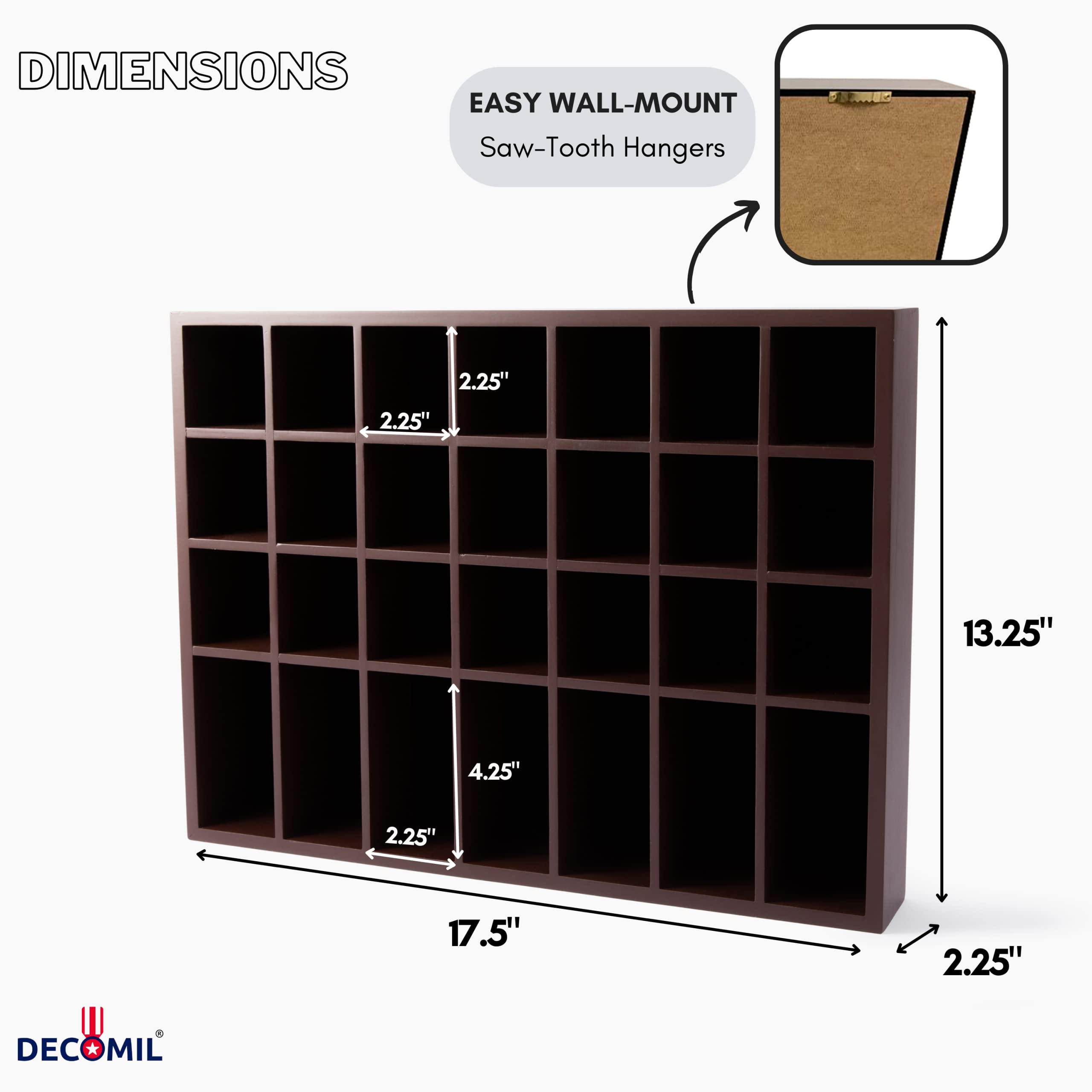 DECOMIL Shot Glass Display Case for Wall & Free Standing, Shot Glass Holder for Tall Shot Glasses/Shooter Display, for 28 Glass, Solid Wood, Shot Glass Display Rack Without Door