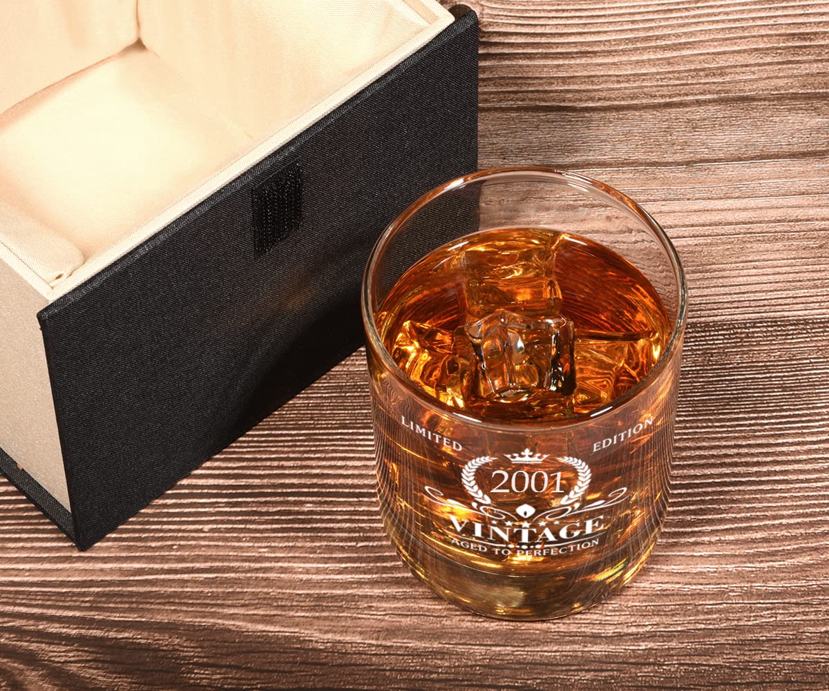 Triwol 2001 23rd Birthday Gifts for Men, Vintage Whiskey Glass 23 Birthday Gifts for Him, Son, Husband, Brother, Funny 23rd Birthday Gift Present Ideas for Him, 23 Year Old Bday Party Decoration