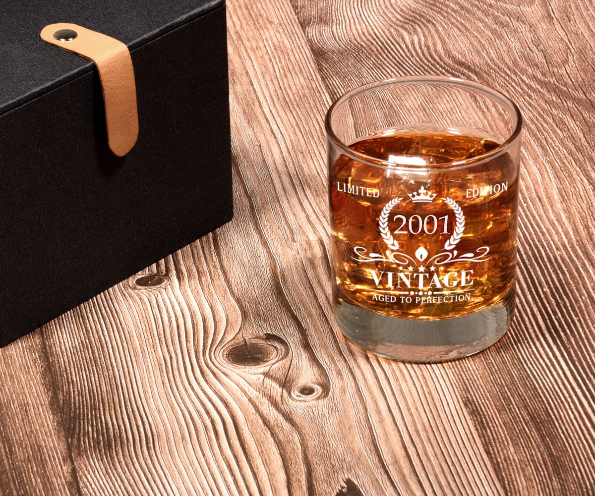Triwol 2001 23rd Birthday Gifts for Men, Vintage Whiskey Glass 23 Birthday Gifts for Him, Son, Husband, Brother, Funny 23rd Birthday Gift Present Ideas for Him, 23 Year Old Bday Party Decoration