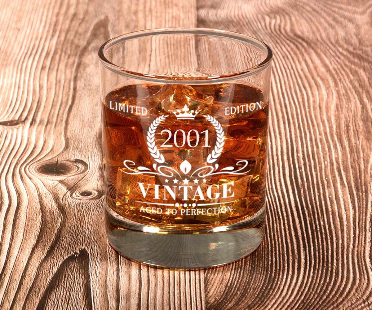 Triwol 2001 23rd Birthday Gifts for Men, Vintage Whiskey Glass 23 Birthday Gifts for Him, Son, Husband, Brother, Funny 23rd Birthday Gift Present Ideas for Him, 23 Year Old Bday Party Decoration