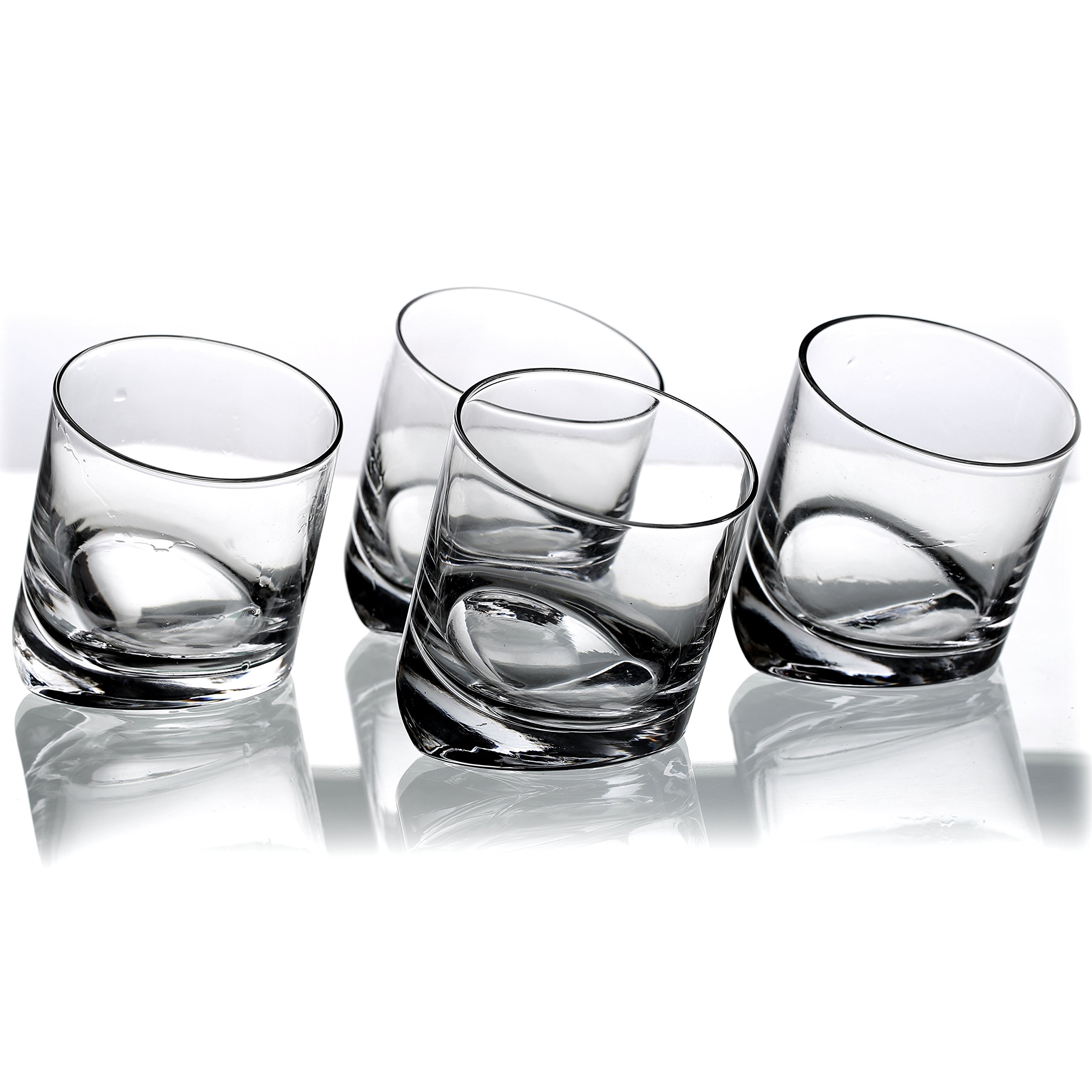 MyGift Tilting Whiskey Glass Set of 4, Highball Tumbler Clear Glasses (10oz) in Gift Box