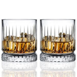 whiskey glasses set of 2, crystal cocktail glasses, old fashioned ribbed bourbon glassware, diamond-cut rocks glasses for cognac, whisky, scotch, liquor, gin and tonic, 12 fl oz