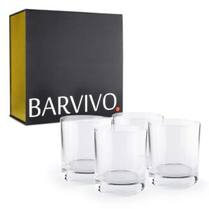 barvivo whiskey glasses set 4 pcs - premium old fashioned glass whiskey gifts for men - crystal bourbon glasses for liquor, scotch, bourbon - ideal christmas gift whiskey glass set (11 oz)
