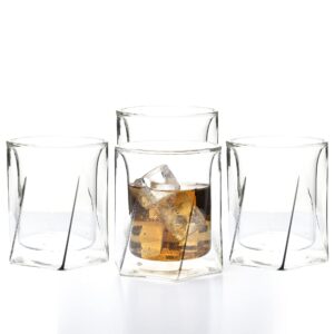 lemonsoda double wall whiskey glasses - insulated clear cup design - set of 4-300 ml - premium whiskey glasses for scotch, single malt, whiskey, bourbon, rye - old fashioned glass