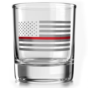 thin red line fire fighter american flag - old fashioned whiskey rocks bourbon glass - 10 oz capacity