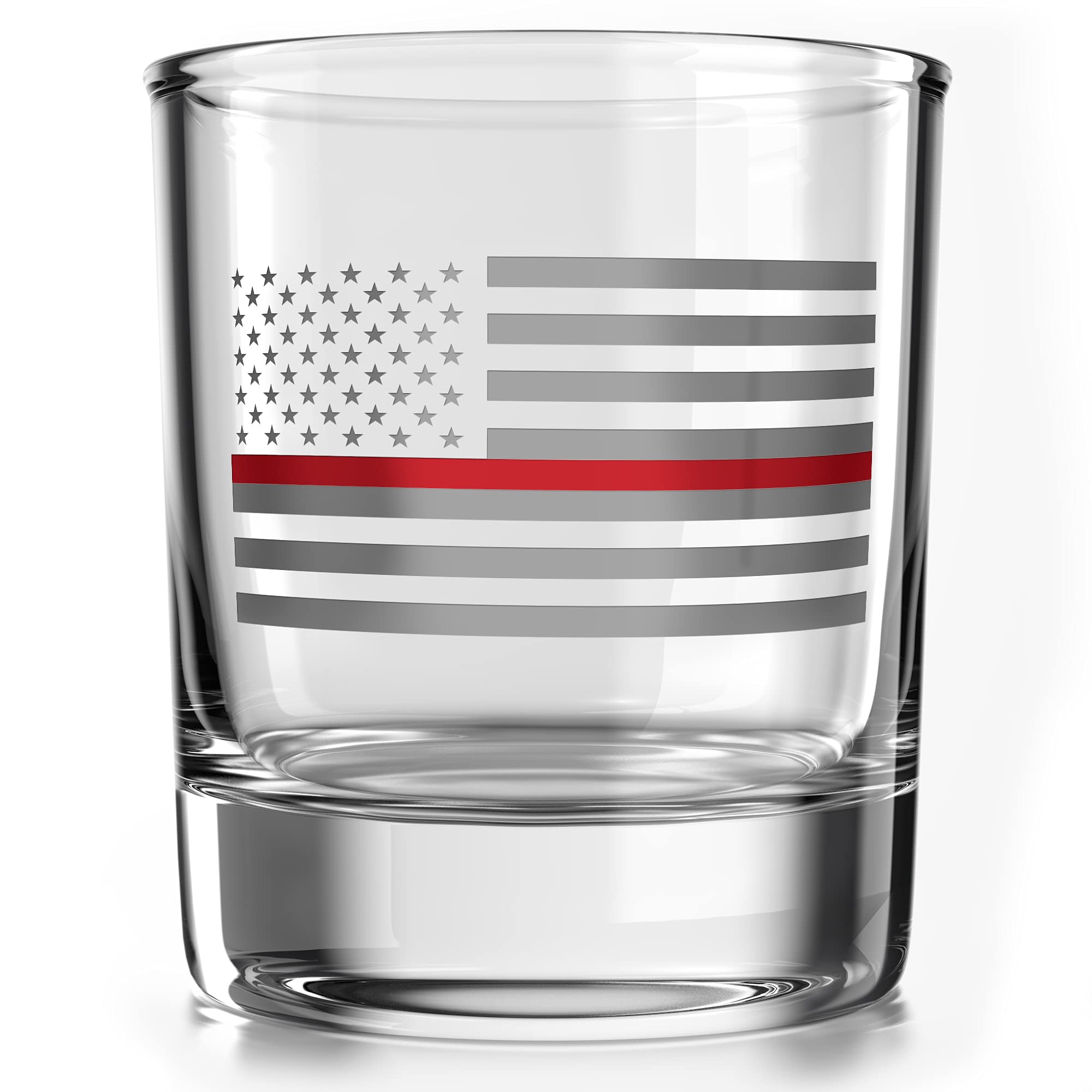 Thin Red Line Fire Fighter American Flag - Old Fashioned Whiskey Rocks Bourbon Glass - 10 oz capacity