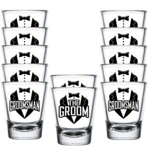 shop4ever the groom and groomsman tuxedo glass shot glasses wedding bachelor party shot glasses (12 pk, groomsman tux)