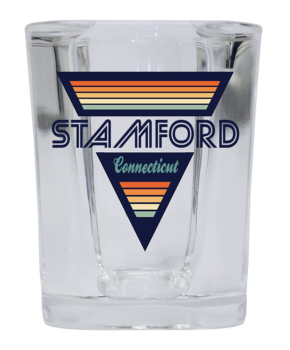 R and R Imports Stamford Connecticut 2 Ounce Square Base Liquor Shot Glass Retro Design