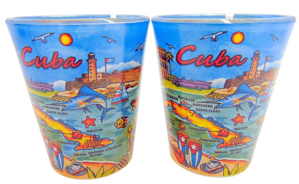 Westmon Works Cuba Souvenir Shot Glass Set Cuban Glasses Featuring Havana at Sunset, Pack of 2