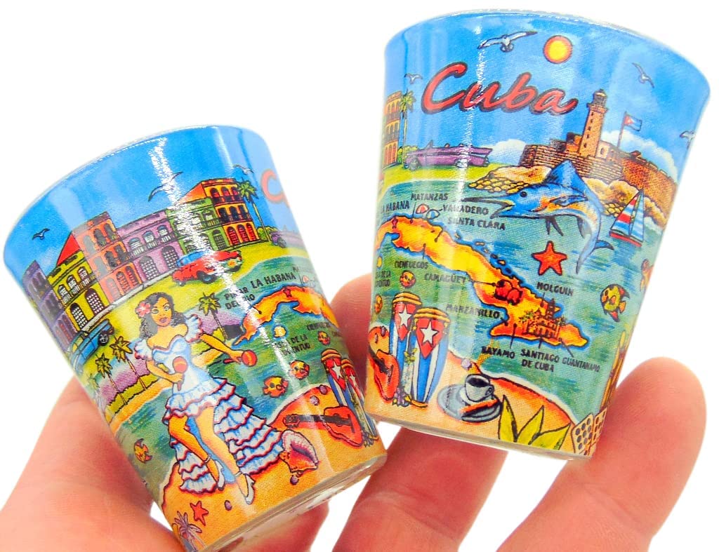 Westmon Works Cuba Souvenir Shot Glass Set Cuban Glasses Featuring Havana at Sunset, Pack of 2