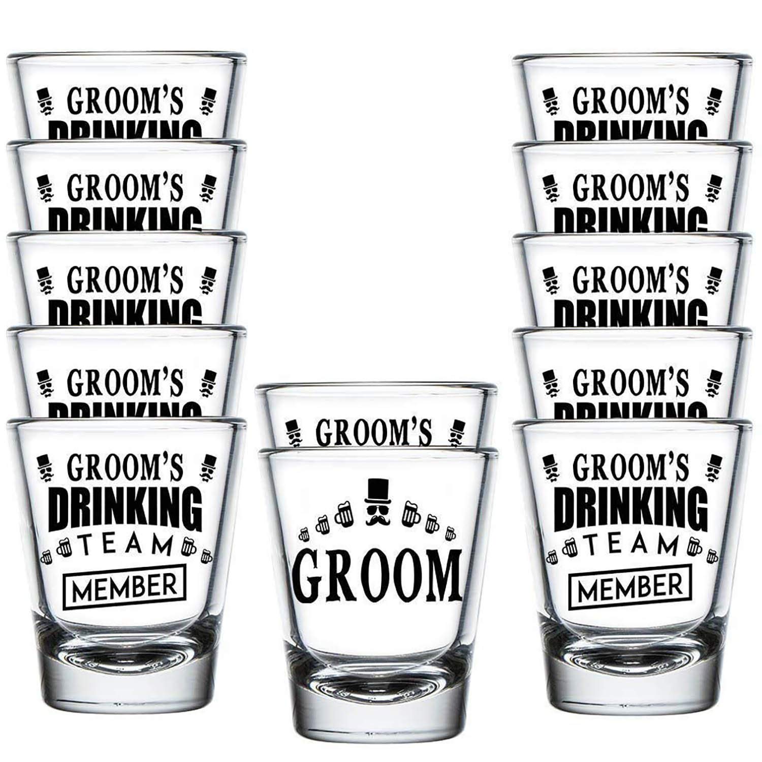 shop4ever Groom and Groom's Drinking Team Member Glass Shot Glasses Wedding Bachelor Party Shot Glasses 12 Pack