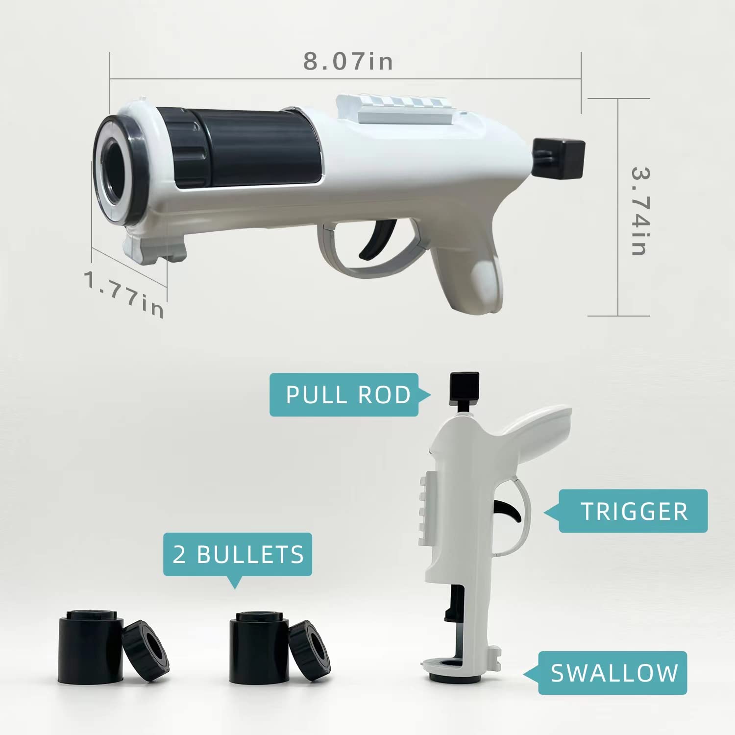 Flykoala Alcohol Shot Gun,Champagne Gun， Beer Spray Shooter, Alcohol Gifts,Load Your Favorite Alcohol,Aim Shoot and Drink,Wine Feeder for Epic Shoot Party,Bachelor Reunion - （2 Bullet Cups (White)