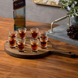 MyGift 9 Piece Shot Glass Set with Burnt Wood Paddle Board Serving Tray, Shooter Shot Glasses and Flight Board