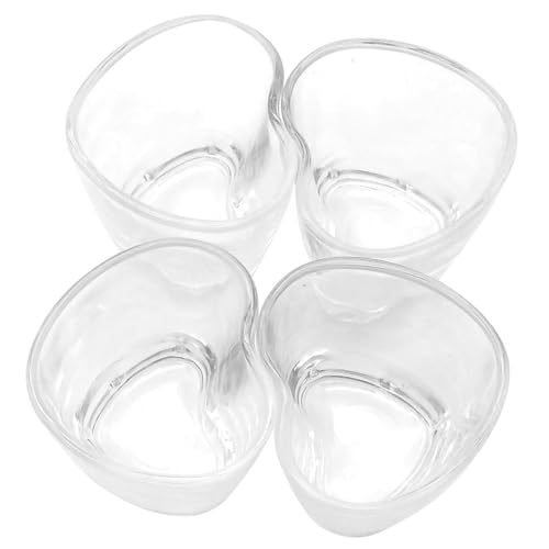 Heart Soju Shot Glasses Set Set of 4 and Silicone Rubber Bottle Caps 4Pcs 1.7 oz, Korean Soju, Whiskey, Tequila, Vodka, Espressos, Desserts, Party Decorations, Clear Glass (Heart)