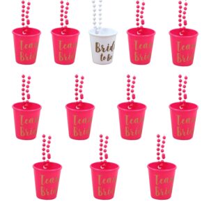 auear, 12 pack team bride and bride to be plastic beaded shot glass necklace with gold foil for bachelor wedding party and bridal shower decorations