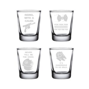 brindle southern farms sw etched shot glass set of 4: sci-fi space star noises wars shot glasses