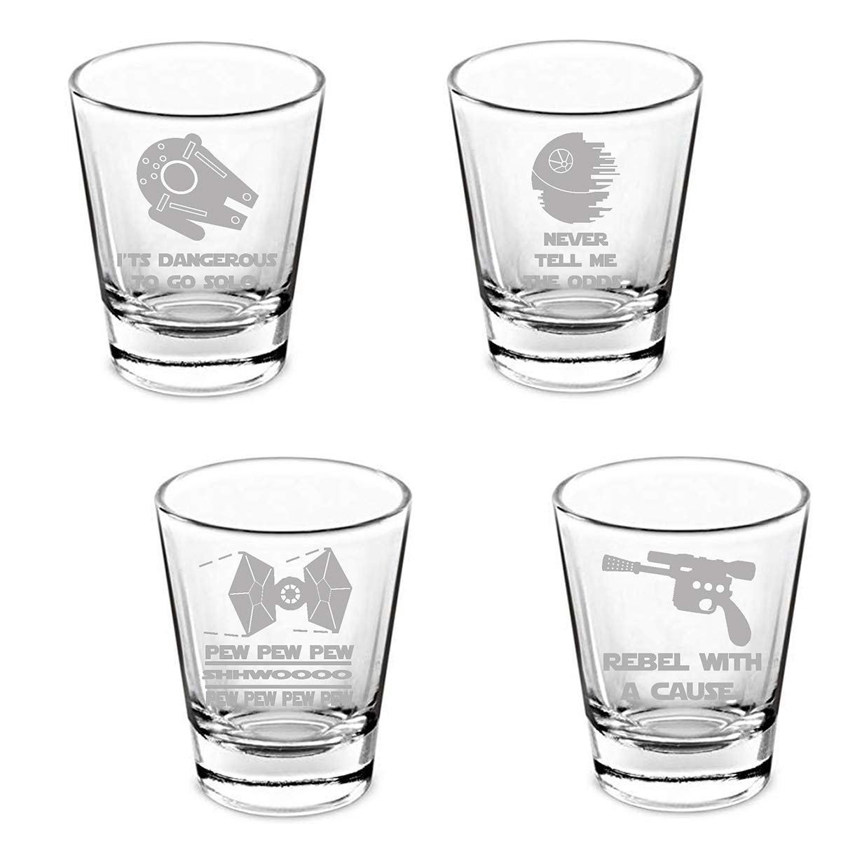 Brindle Southern Farms SW Etched Shot Glass Set of 4: Sci-fi Space Star Noises Wars Shot Glasses