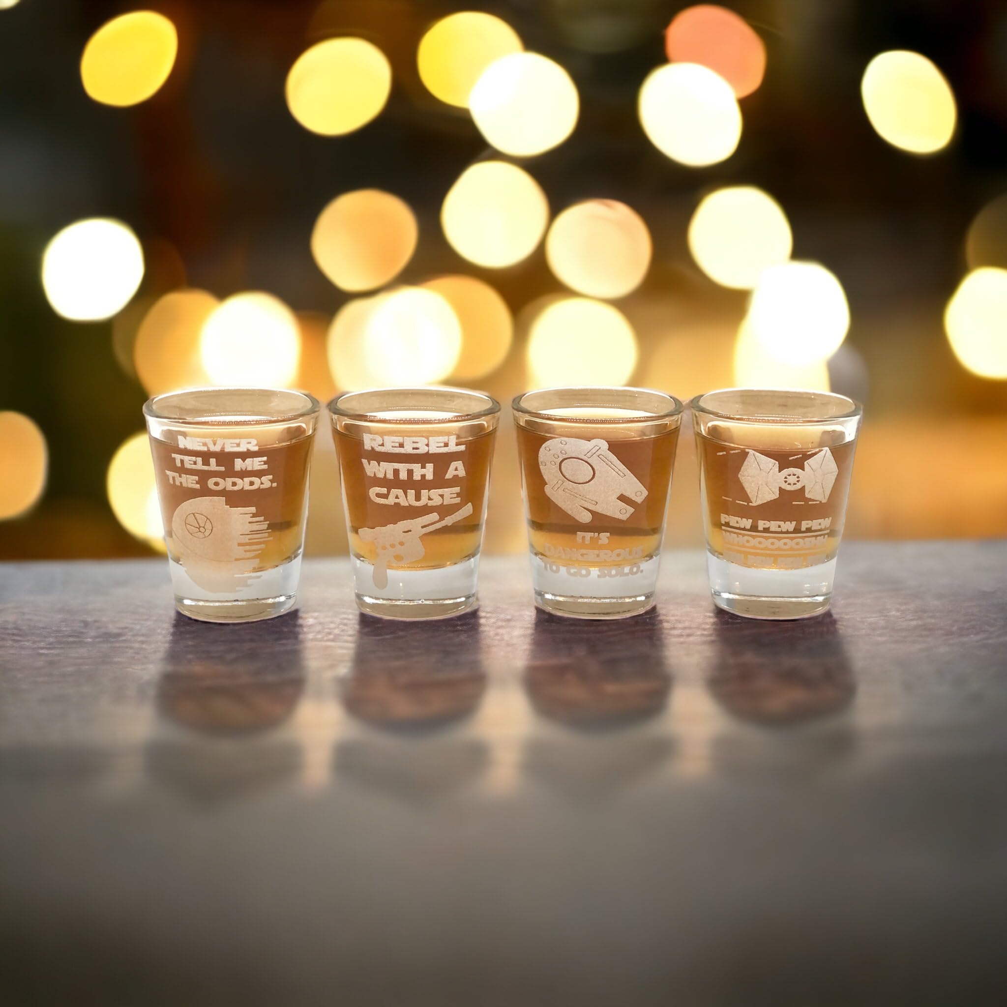 Brindle Southern Farms SW Etched Shot Glass Set of 4: Sci-fi Space Star Noises Wars Shot Glasses