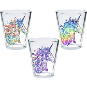 world buyers set of 3 decorative shot glasses with 3 variation images product dimensions: 1.3125dia x2.375 h (unicorns)