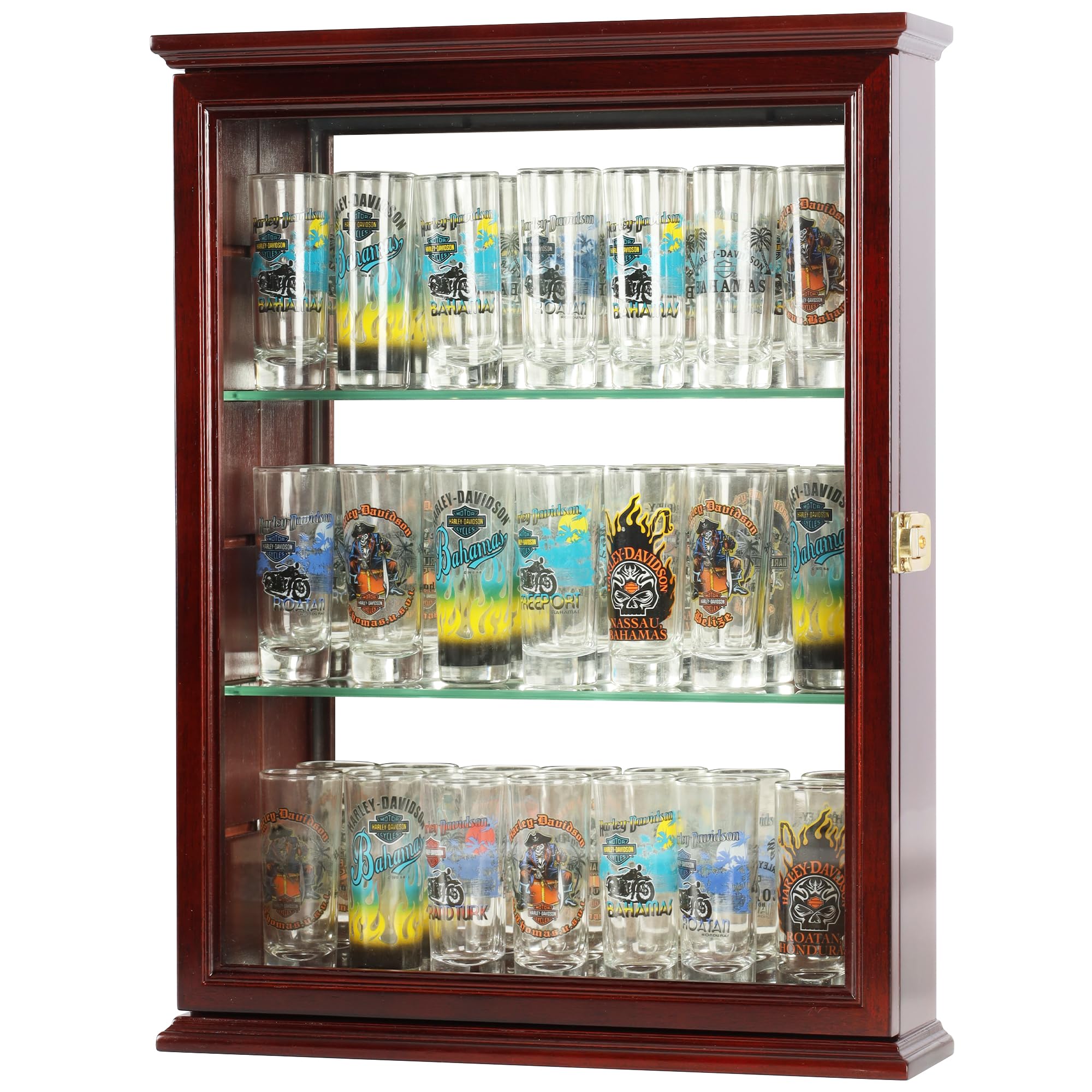 36 Shot Glass Display Case Wall Cabinet Holder Rack with Glass Door - Cherry Finish (SCD06B-CH)