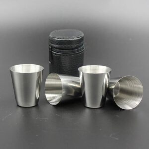 GSHLLO 4 Pcs 1 Ounce Stainless Steel Shot Cups Metal Shot Glass Shatterproof Drinking Tumbler Glasses