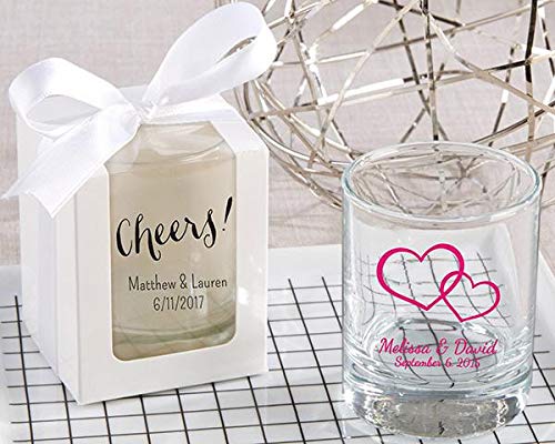 Kate Aspen Personalized 2 oz. Shot Glass/Votive Holder - 48pcs/Gold - Drinking Glass and DIY Favor Decor for Wedding, Bridal Shower Party with Customized Designs Text Lines