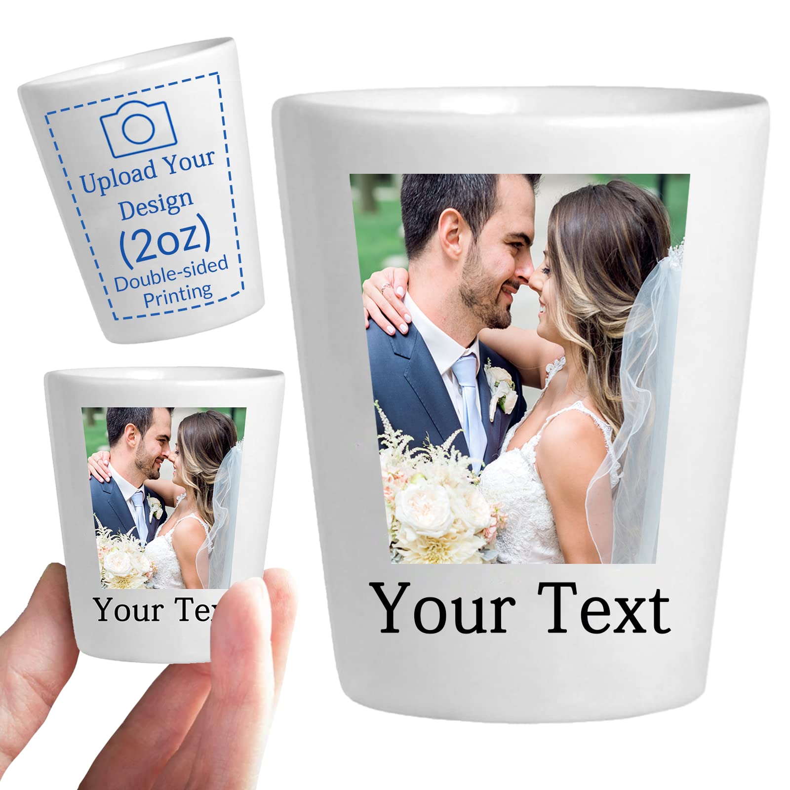 Personalized Shot Glasses Custom Ceramic Shot Glass Cup with Photo Text 2 Oz for Liquor Bar Party Wedding Gifts - 6 Pack