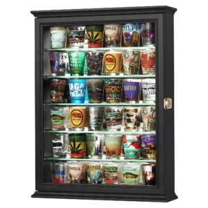 displaygifts souvenir shot glass display case shadow box wall mounted cabinet mirror background black