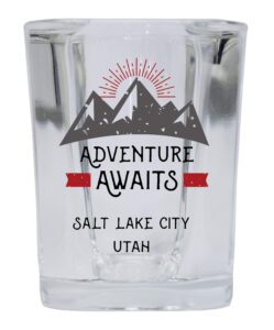 r and r imports salt lake city utah souvenir 2 ounce square base liquor shot glass adventure awaits design