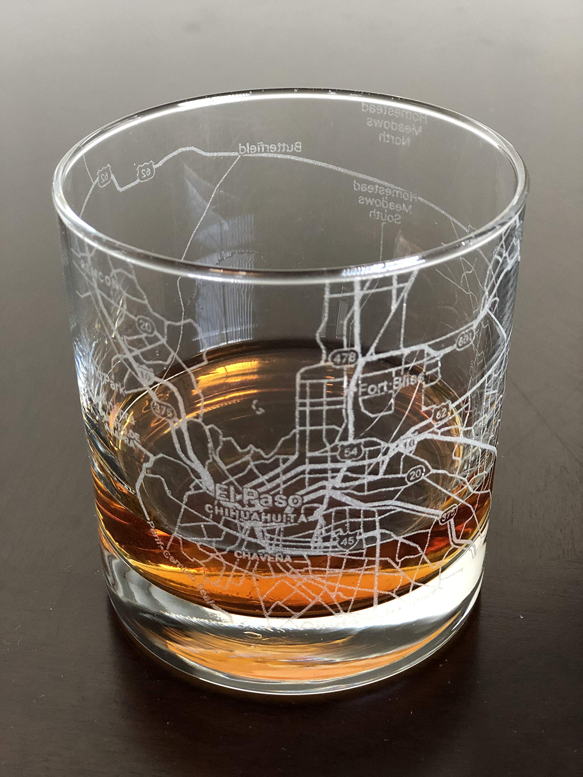 Rocks Whiskey Old Fashioned 11oz Glass Urban City Map El Paso Texas